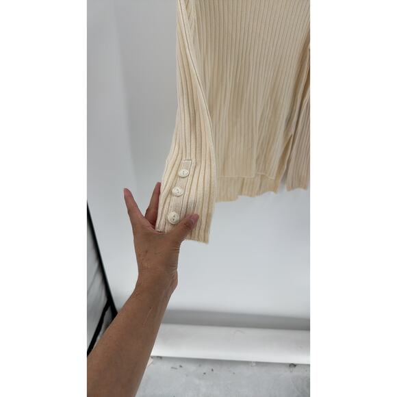 Rag & Bone Sweater Size S Ivory Cashmere Rib Knit Pullover Satin Shoulders hi lo - Picture 7 of 8